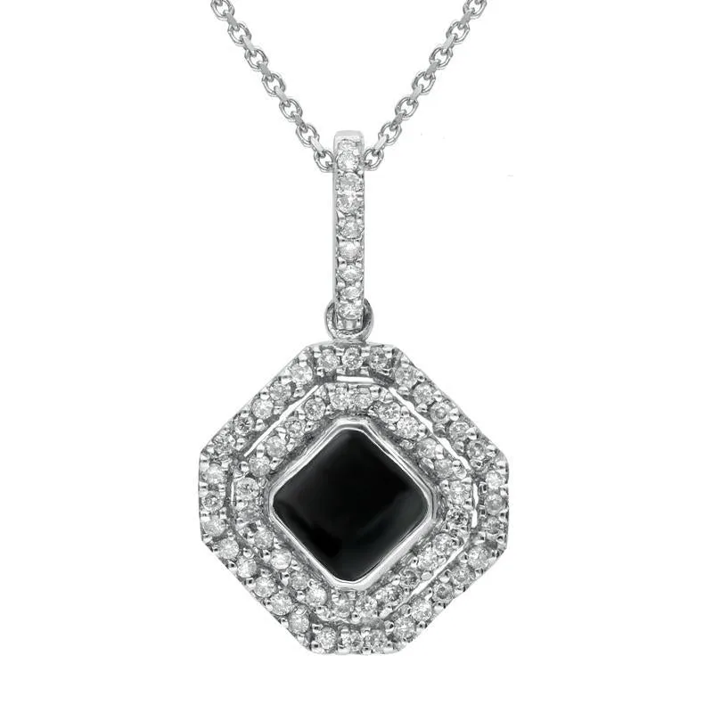 18ct White Gold Whitby Jet Diamond Double Row Octogon Shaped Necklace sold by Jura Watches