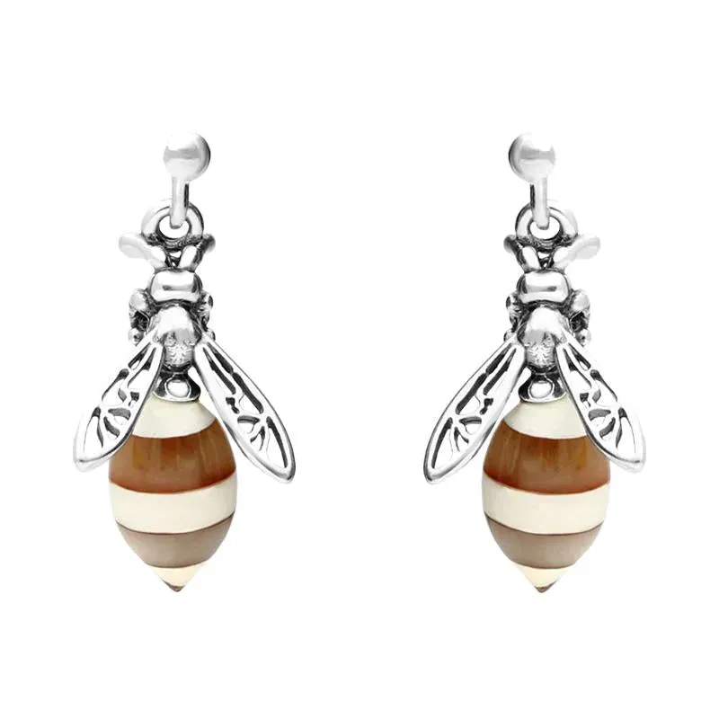 Sterling Silver Amber Small Bee Drop Earrings sold by Jura Watches