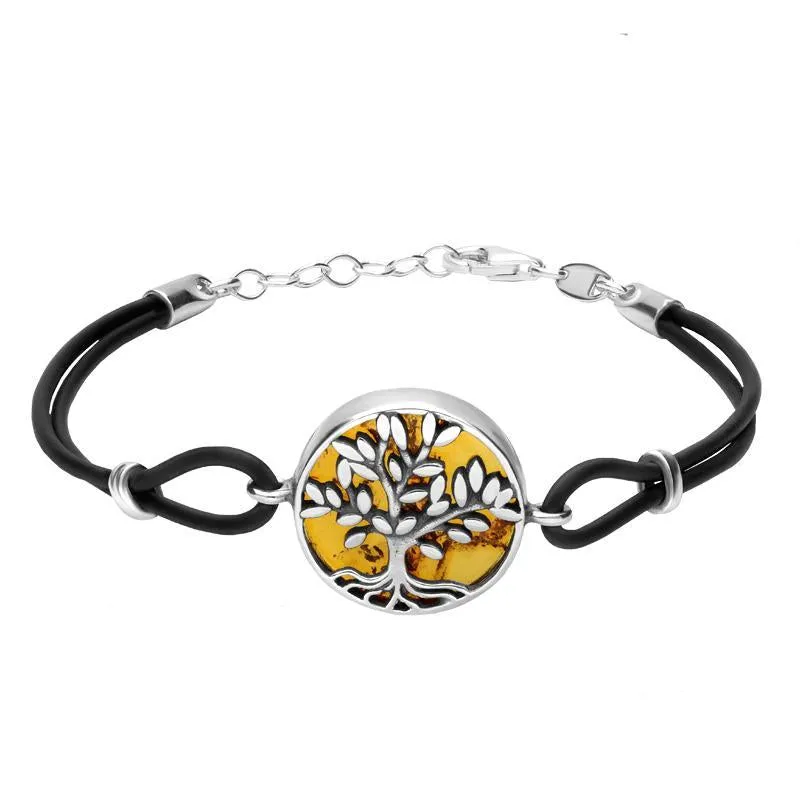 Sterling Silver Amber Cord Round Large Leaves Tree of Life Bracelet sold by Jura Watches