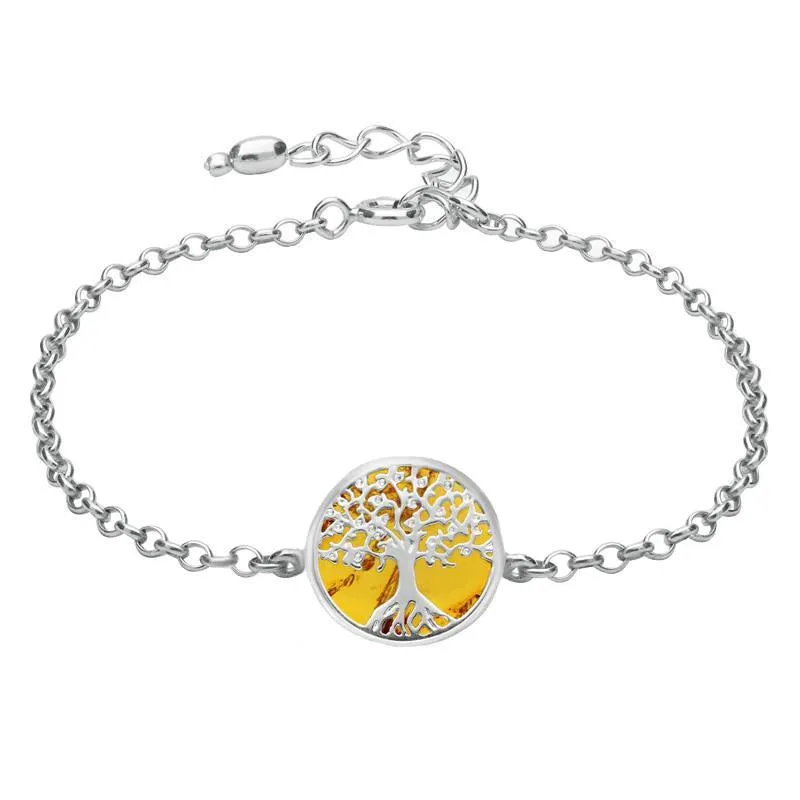 Sterling Silver Amber Round Tree of Life Chain Bracelet sold by Jura Watches