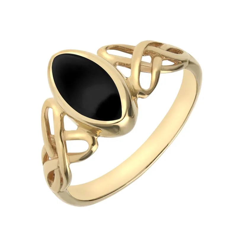 18ct Yellow Gold Whitby Jet Marquise Celtic Ring sold by Jura Watches
