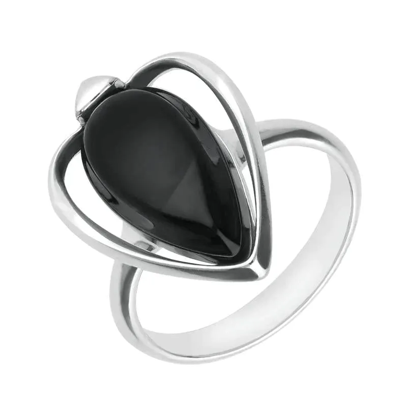Sterling Silver Whitby Jet Open Sides Pear Ring sold by Jura Watches