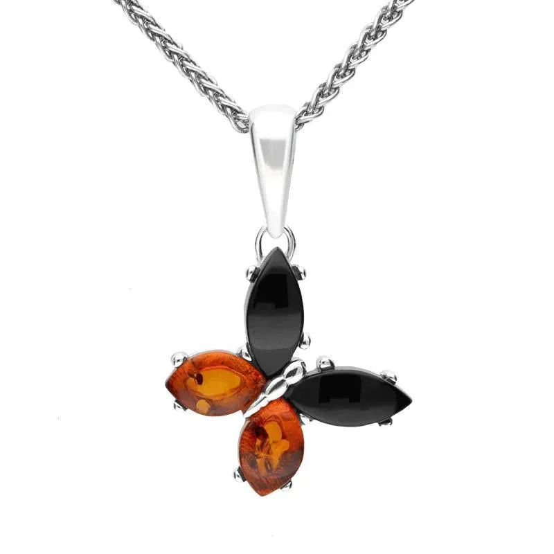 Sterling Silver Whitby Jet Amber Small Butterfly Necklace sold by Jura Watches