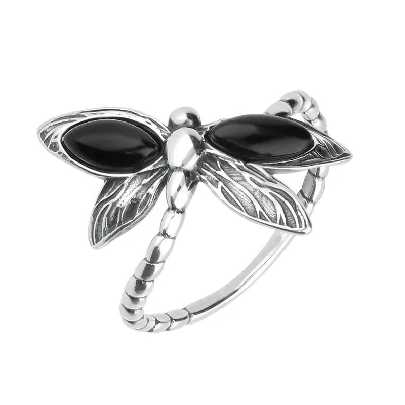 Sterling Silver Whitby Jet Dragonfly Ring sold by Jura Watches