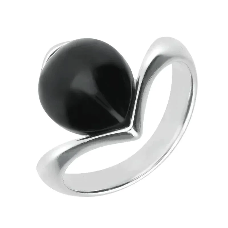 Sterling Silver Whitby Jet Open Set Pear Ring sold by Jura Watches