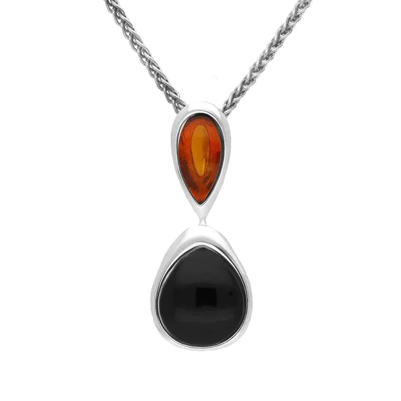 Sterling Silver Whitby Jet Amber Double Pear Drop Necklace sold by Jura Watches