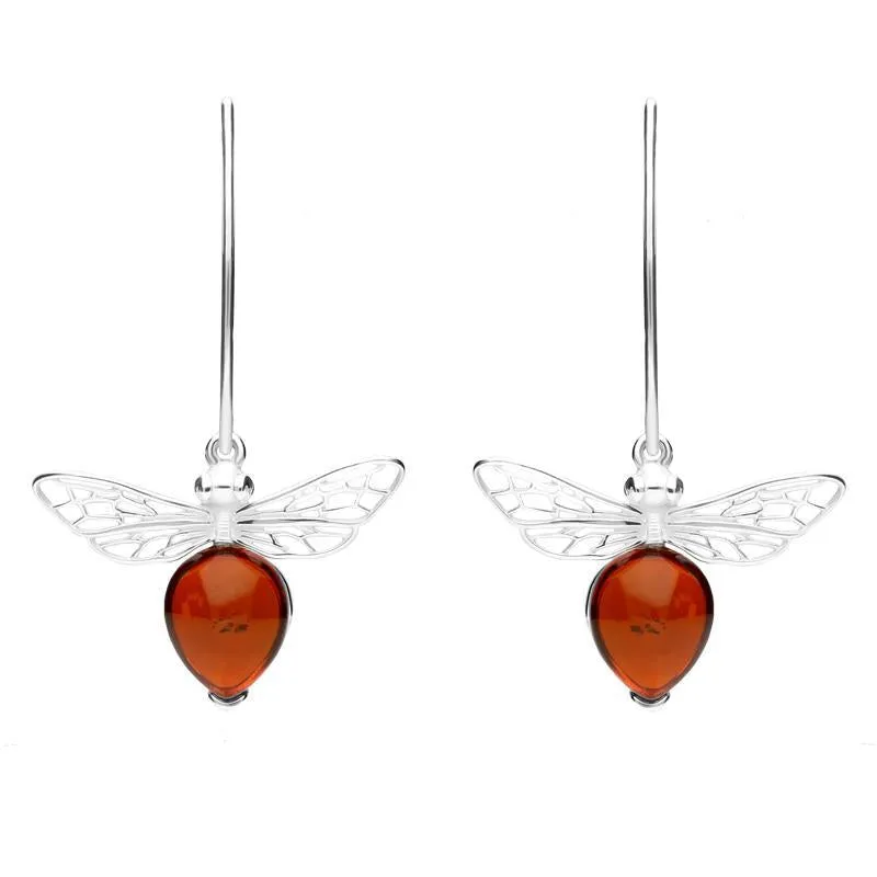 Sterling Silver Amber Bee Small Hook Earrings sold by Jura Watches
