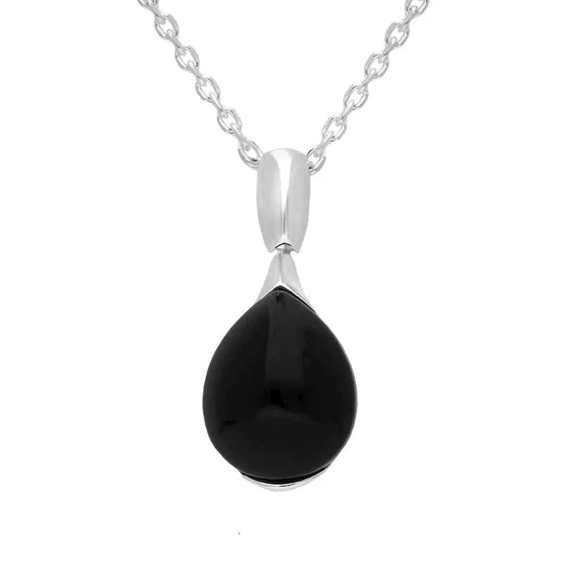 Sterling Silver Whitby Jet Pear Shaped Hinge Top Necklace sold by Jura Watches