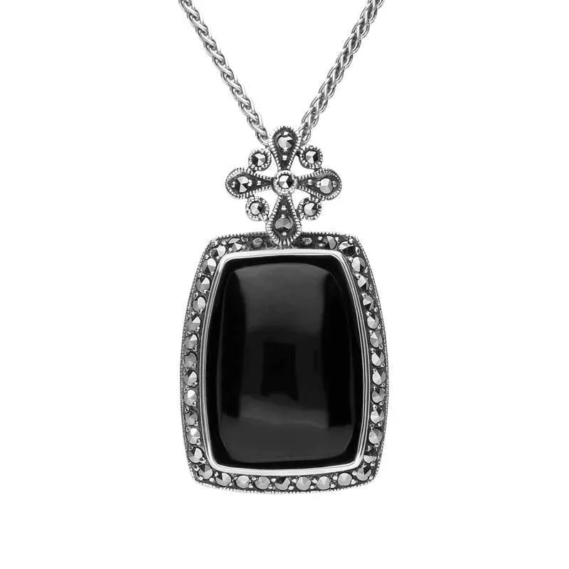 Sterling Silver Whitby Jet Marcasite Large Framed Oblong Necklace sold by Jura Watches