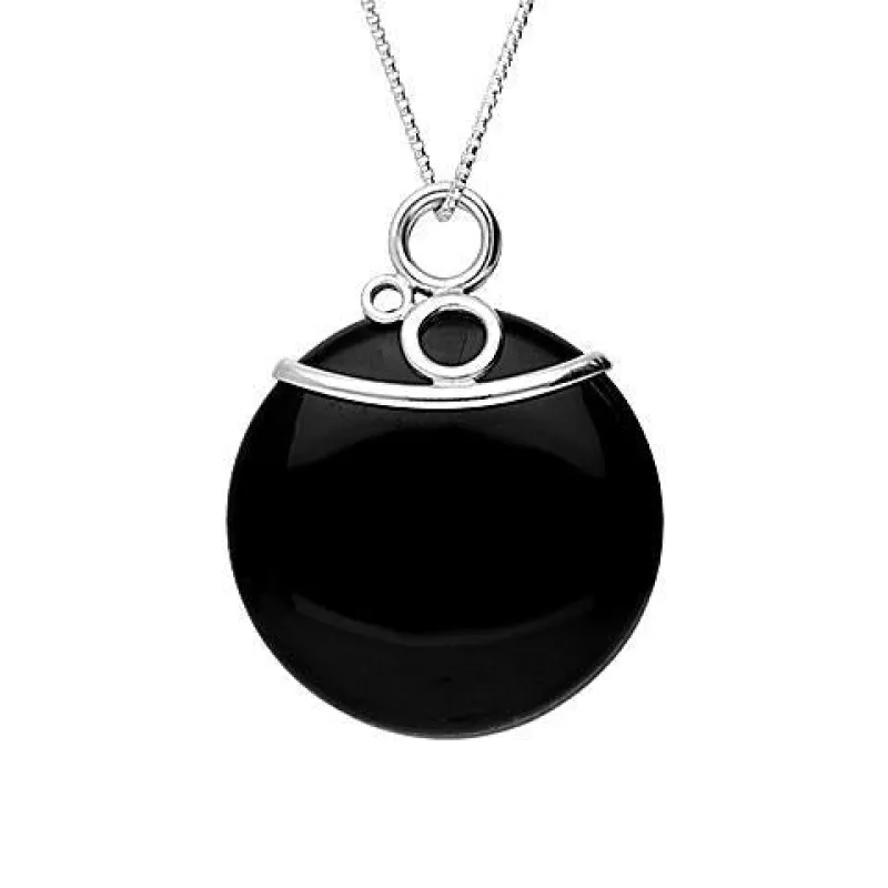 Sterling Silver Whitby Jet Triple Circle Top Disc Necklace made by C.W. Sellors