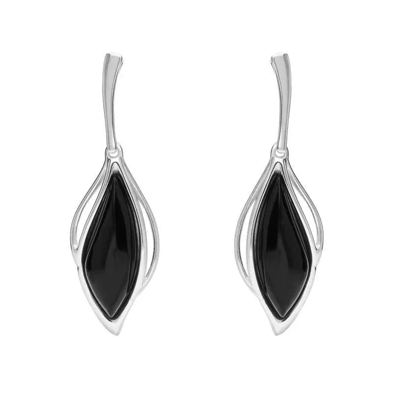 Sterling Silver Whitby Jet Open Marquise Drop Earrings sold by Jura Watches