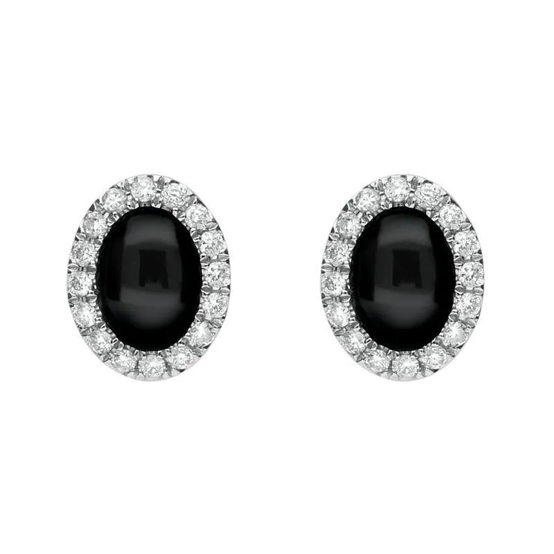 18ct White Gold Whitby Jet 0.20ct Diamond Oval Open Hearts Stud Earrings sold by Jura Watches