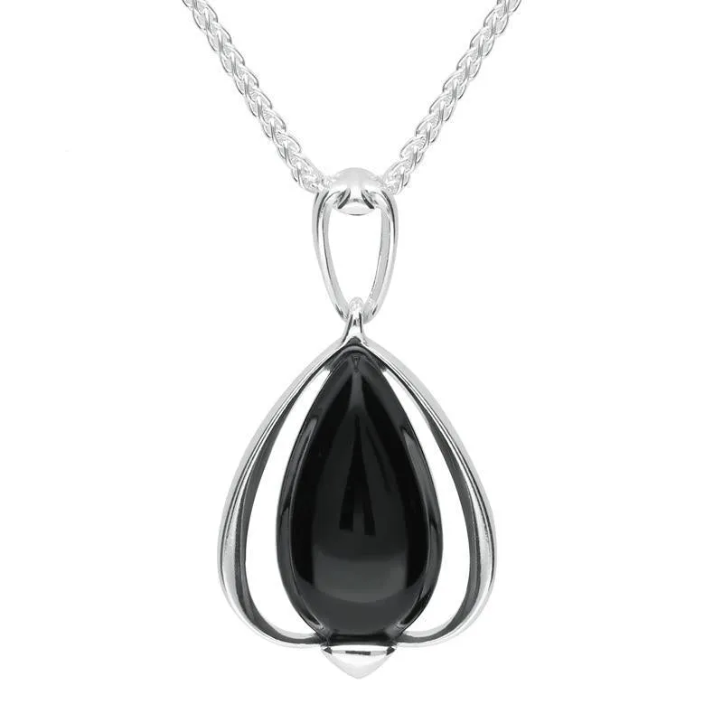 Sterling Silver Whitby Jet Open Side Pear Necklace sold by Jura Watches