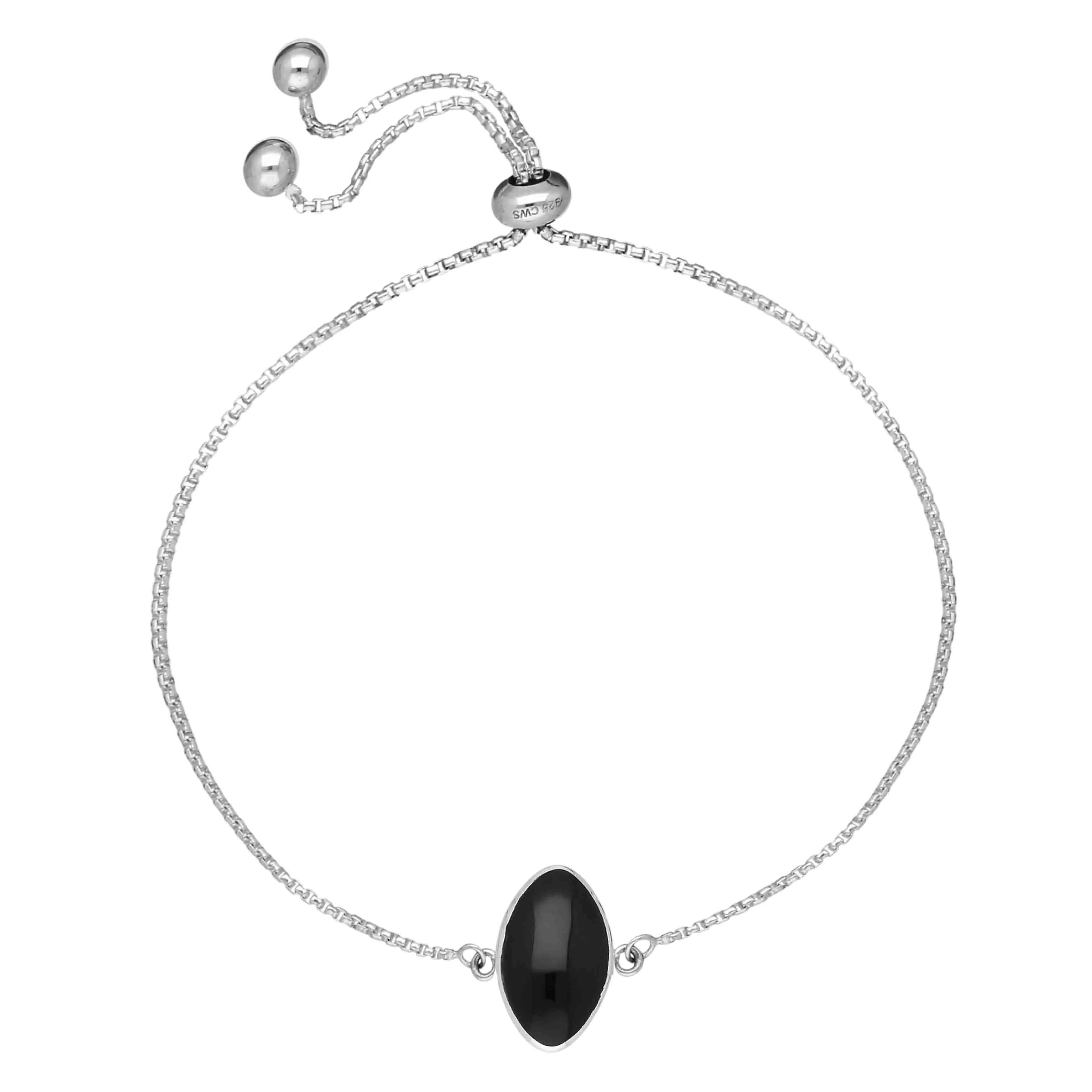 Sterling Silver Whitby Jet Portrait Marquise Adjustable Bracelet sold by Jura Watches