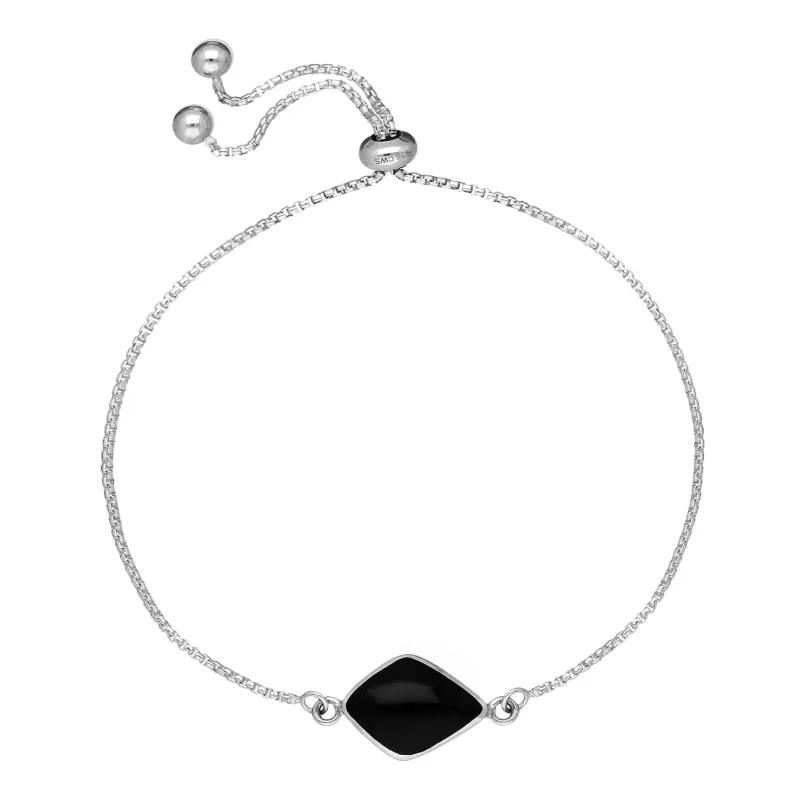 Sterling Silver Whitby Jet Diamond Shape Stone Adjustable Bracelet sold by Jura Watches