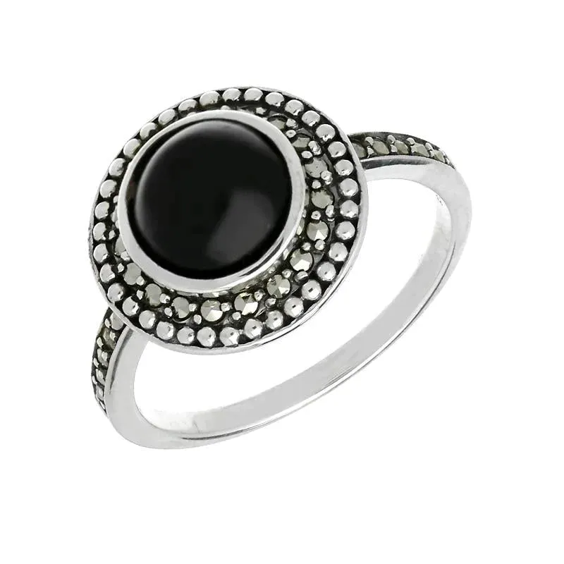 Sterling Silver Whitby Jet Marcasite Frame Large Ring sold by Jura Watches