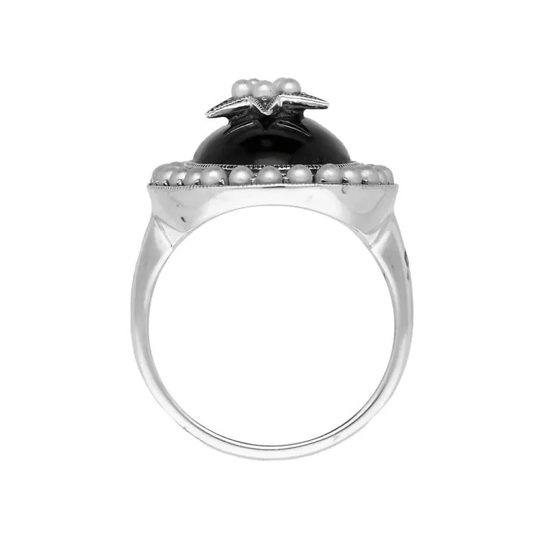 Sterling Silver Whitby Jet Pearl Framed Large Oval Flower Ring sold by Jura Watches product image thumbnail 2
