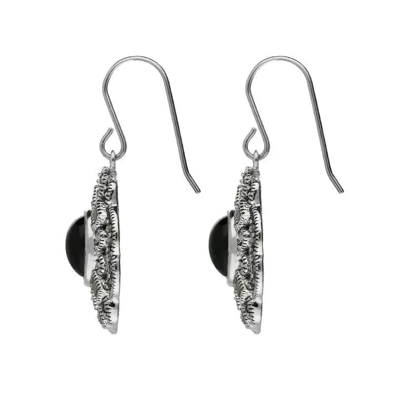 Sterling Silver Whitby Jet Marcasite Lace Edge Oval Drop Earrings sold by Jura Watches product image thumbnail 2