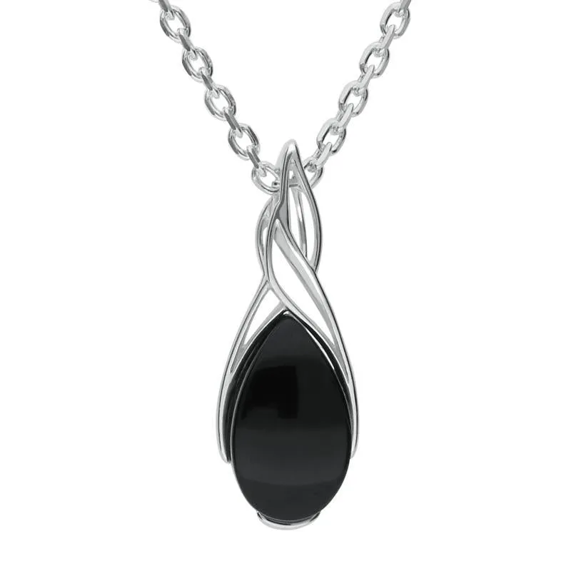 Sterling Silver Whitby Jet Celtic Pear Drop Necklace sold by Jura Watches
