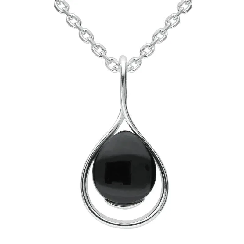 Sterling Silver Whitby Jet Open Pear Twist Necklace sold by Jura Watches