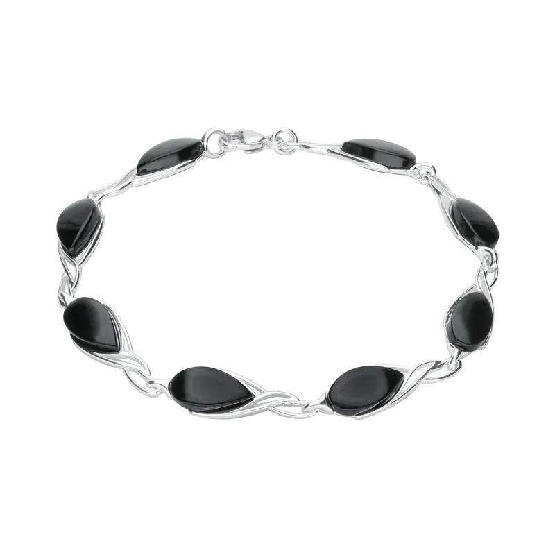 Sterling Silver Whitby Jet Celtic Eight Stone Pear Celtic Bracelet sold by Jura Watches product image thumbnail 2