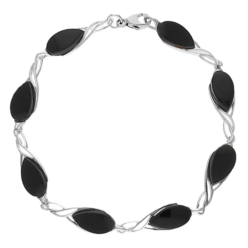 Sterling Silver Whitby Jet Celtic Eight Stone Pear Celtic Bracelet sold by Jura Watches