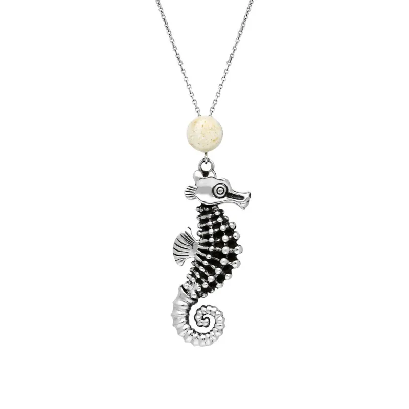 Sterling Silver Coquina Large Seahorse Stone Top Necklace sold by Jura Watches