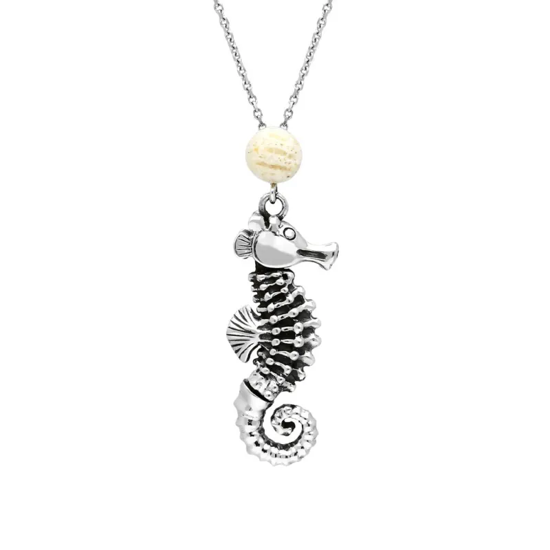 Sterling Silver Coquina Small Seahorse Stone Top Necklace sold by Jura Watches