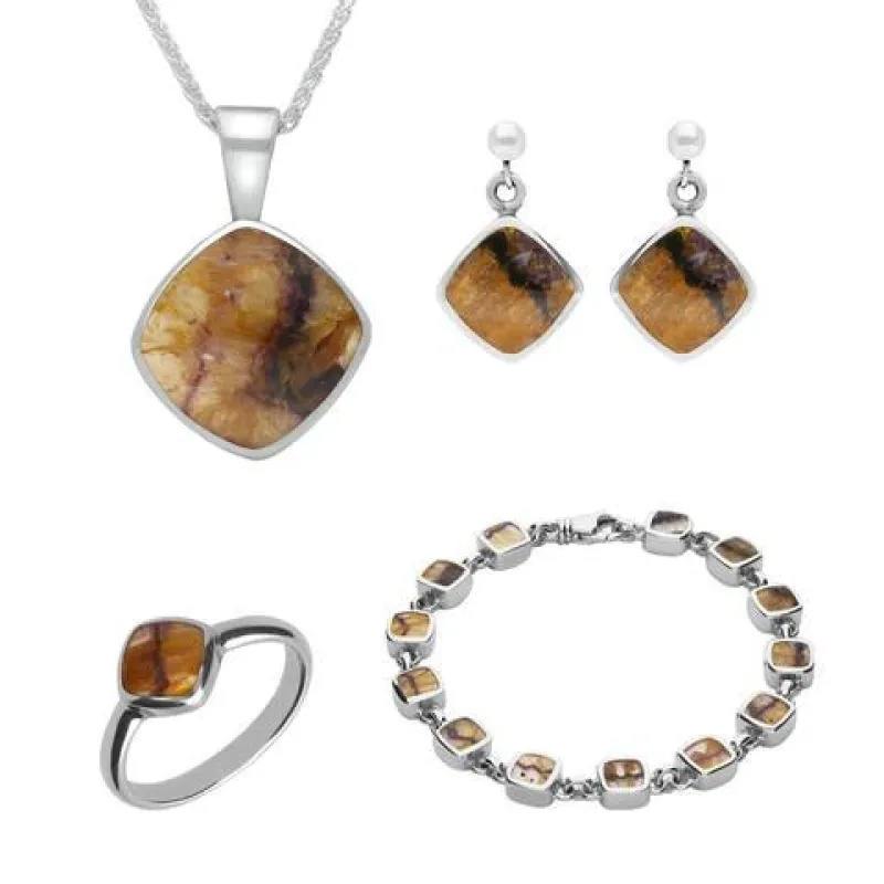 Sterling Silver Blue John Cushion Shaped Four Piece Set sold by Jura Watches