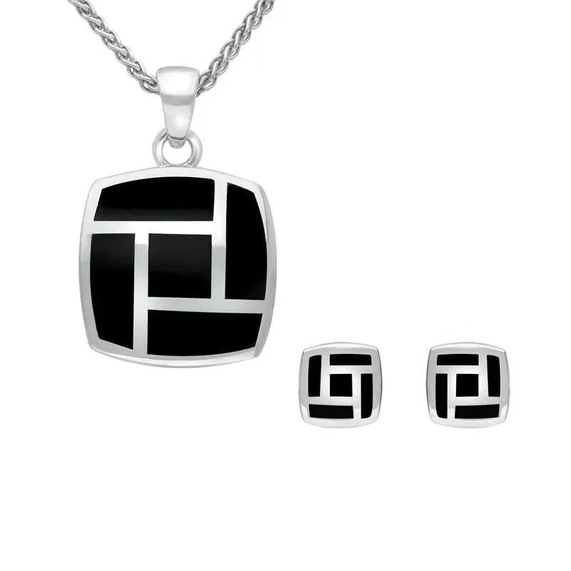 Sterling Silver Whitby Jet Five Stone Tile Two Piece Set sold by Jura Watches