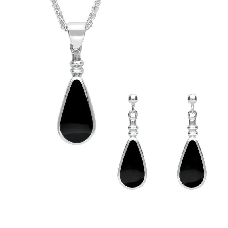 Sterling Silver Whitby Jet Pear Shaped Bottle Top Two Piece Set sold by Jura Watches