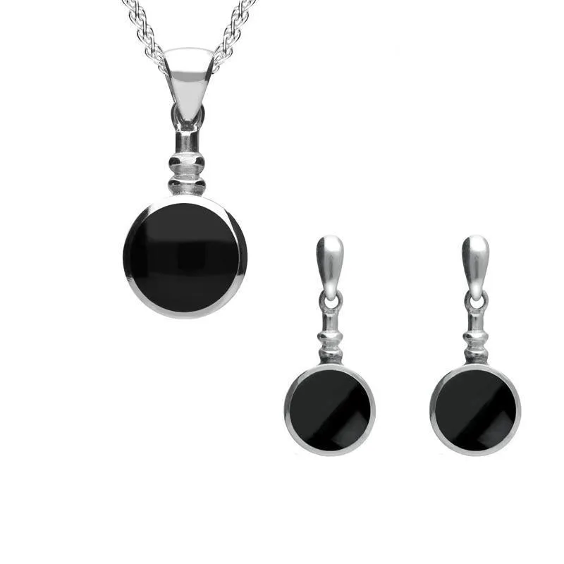 Sterling Silver Whitby Jet Round Bottletop Two Piece Set sold by Jura Watches