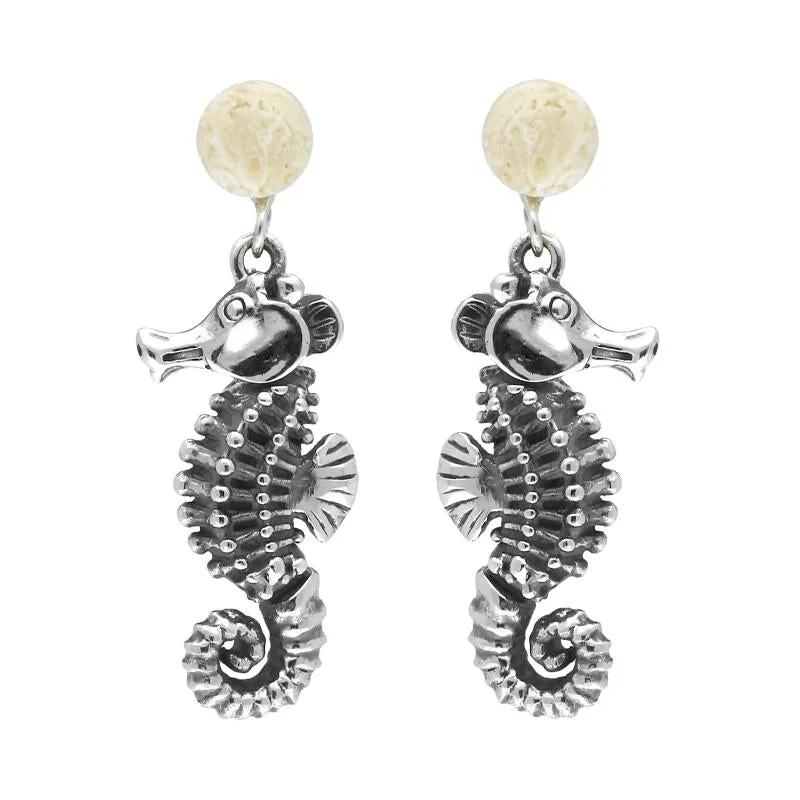 Sterling Silver Small Stone Coquina Seahorse Drop Earrings sold by Jura Watches