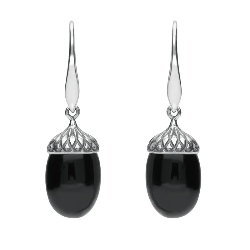 Sterling Silver Whitby Jet Acorn Drop Earrings made by C.W. Sellors