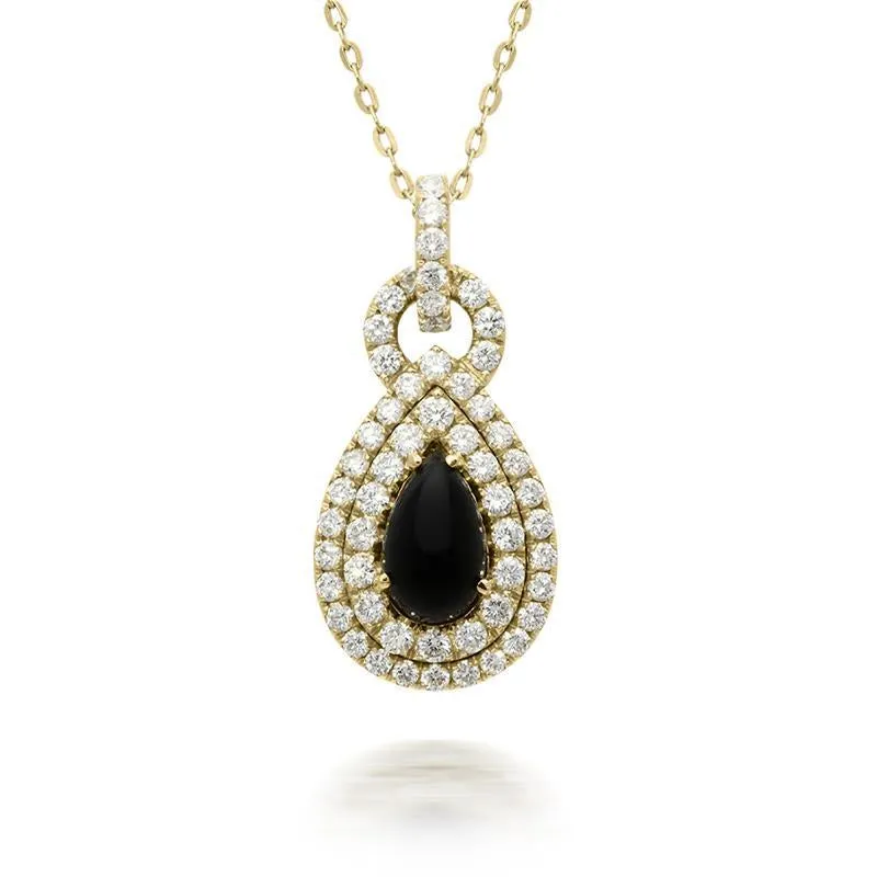 18ct Yellow Gold Whitby Jet 0.96ct Diamond Edge Pear Necklace sold by Jura Watches