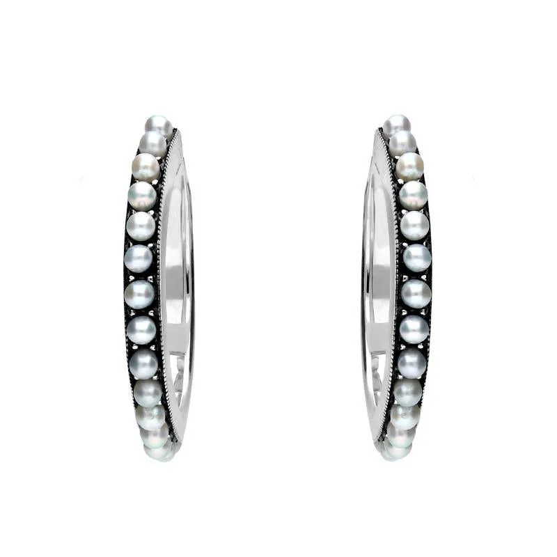 Sterling Silver Pearl Hoop Earrings sold by Jura Watches