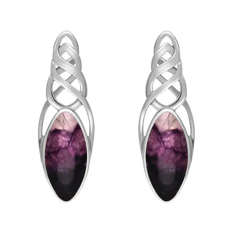 Sterling Silver Blue John Celtic Long Marquise Stud Earrings sold by Jura Watches