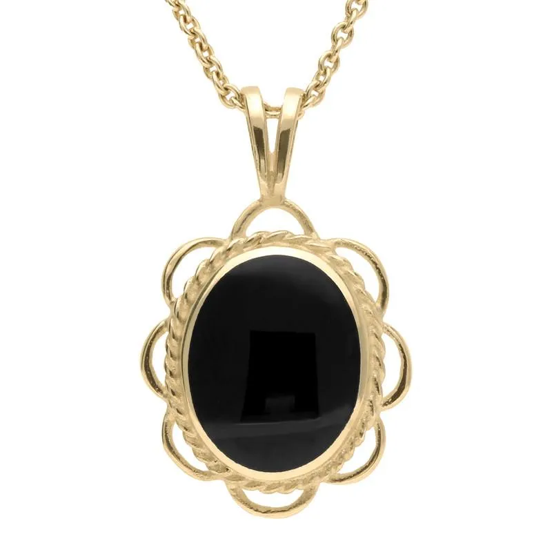 9ct Yellow Gold Whitby Jet Rope Edged Oval Frill Necklace sold by Jura Watches