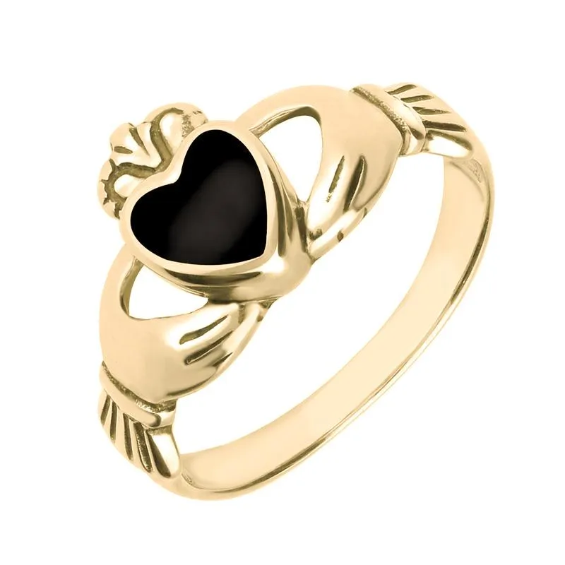 9ct Yellow Gold Whitby Jet Claddagh Set Ring sold by Jura Watches