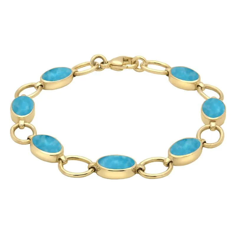 9ct Yellow Gold Turquoise Seven Oval Stone Bracelet sold by Jura Watches