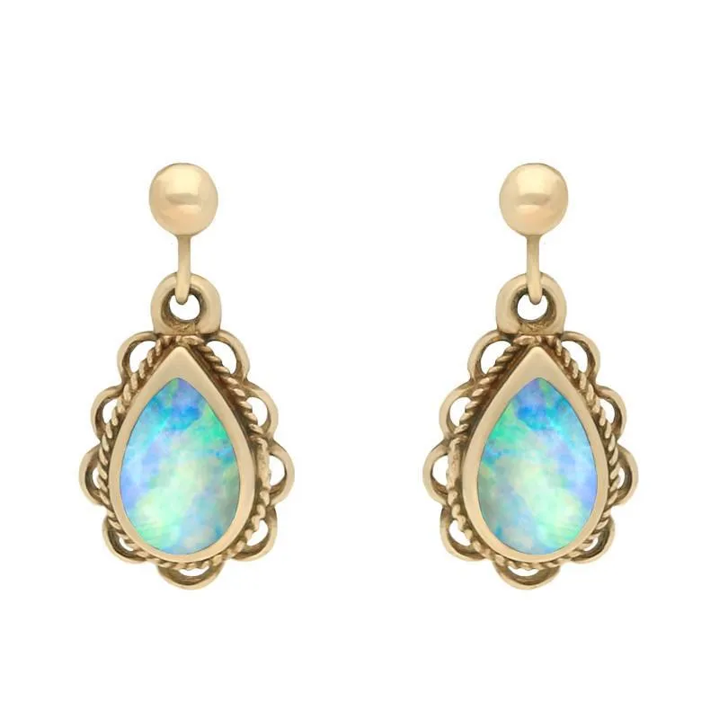 9ct Yellow Gold Oval Rope Frill Pear Drop Earrings sold by Jura Watches