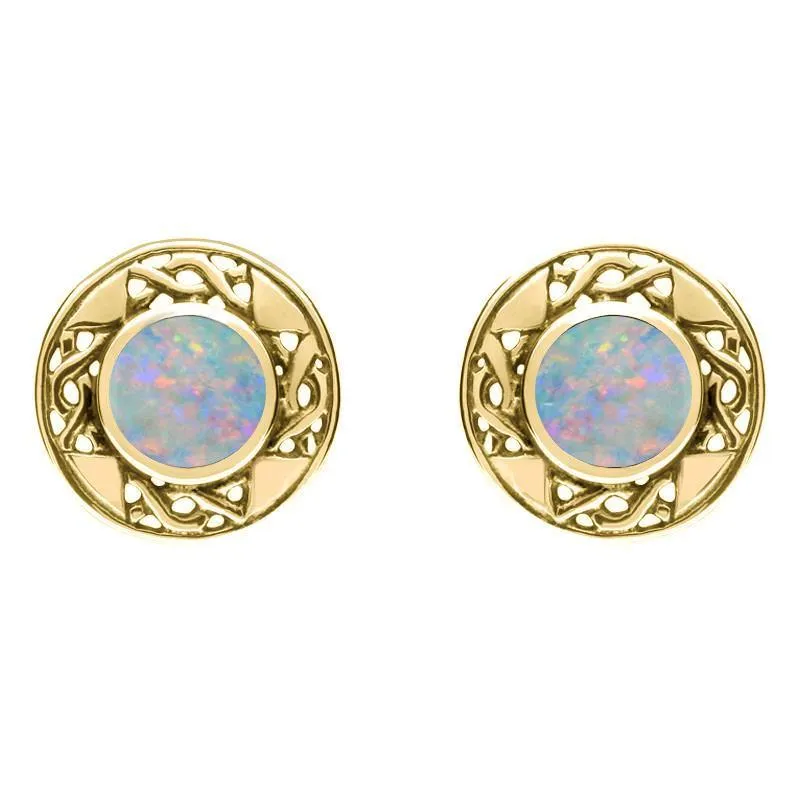 9ct Yellow Gold Opal Round Celtic Stud Earrings made by Jura Watches