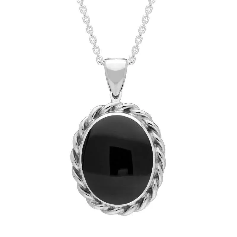 Sterling Silver Whitby Jet Large Rope Oval Necklace sold by Jura Watches