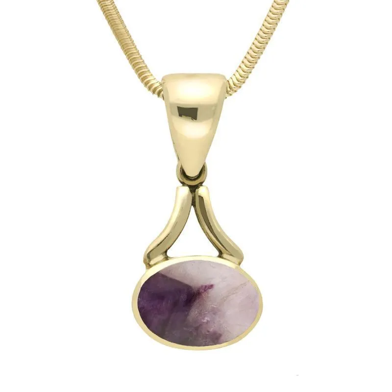 9ct Yellow Gold Blue John Oval Long Drop Necklace sold by Jura Watches