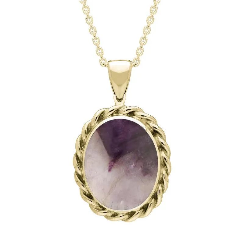 9ct Yellow Gold Blue John Oval Rope Edge Necklace sold by Jura Watches