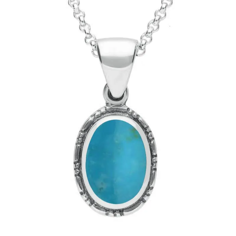 Sterling Silver Turquoise Oval Rope Edge Drop Necklace sold by Jura Watches
