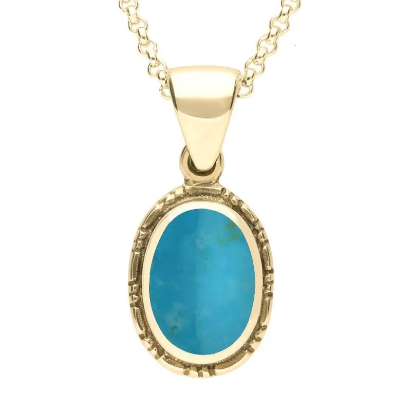 9ct Yellow Gold Turquoise Oval Rope Edge Drop Necklace sold by Jura Watches