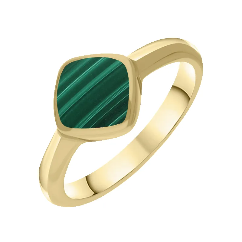 9ct Yellow Gold Malachite Cushion Ring sold by Jura Watches