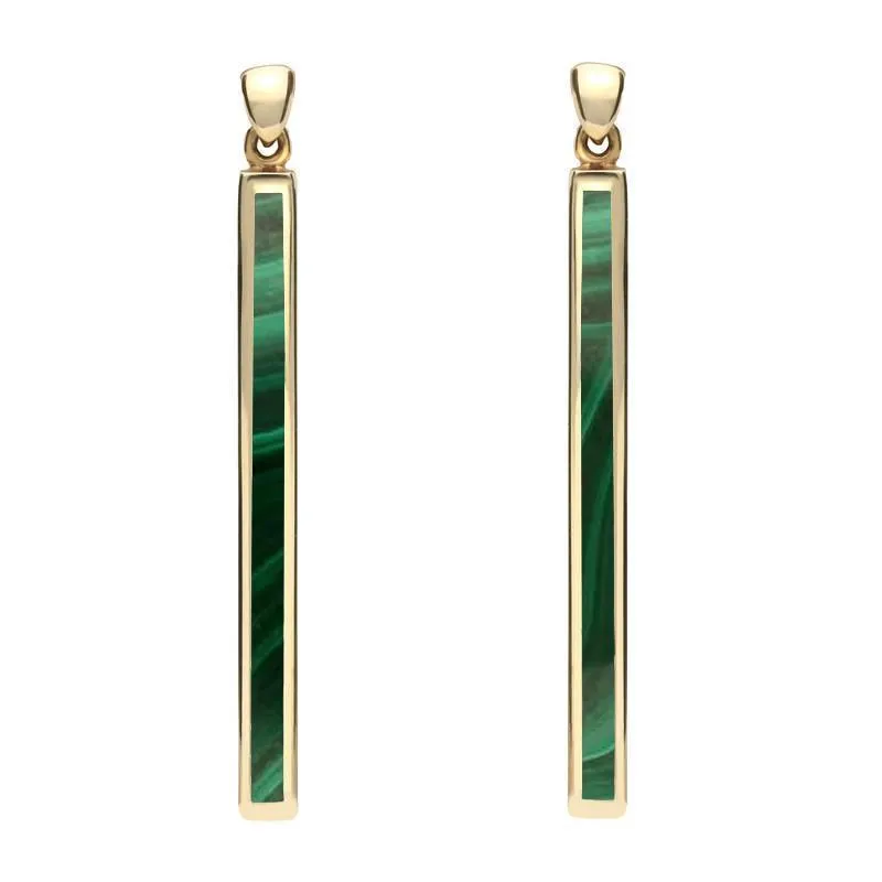 9ct Yellow Gold Malachite Long Slim Drop Earrings sold by Jura Watches