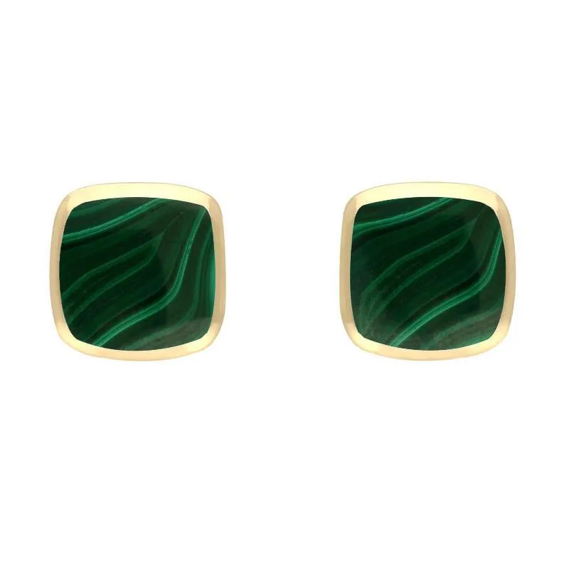 9ct Yellow Gold Malachite Small Dinky Cushion Stud Earrings sold by Jura Watches